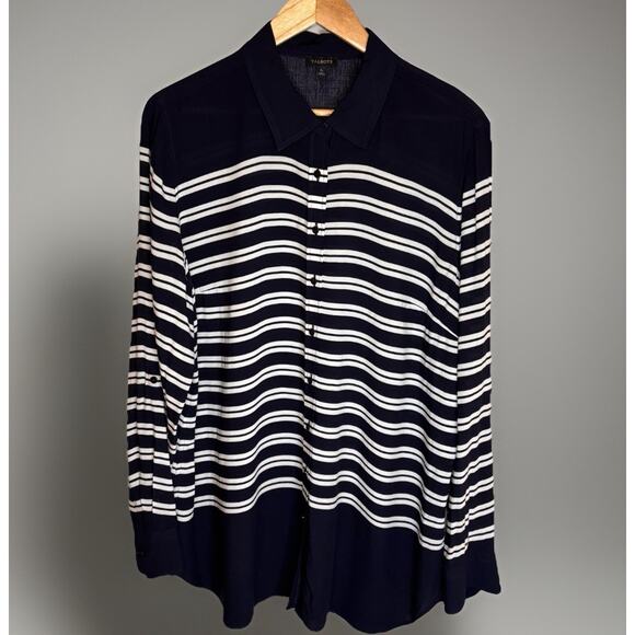 Talbots Tops - Talbots Button Up Shirt Women's XL Navy White Stripe Nautical Coastal Resort